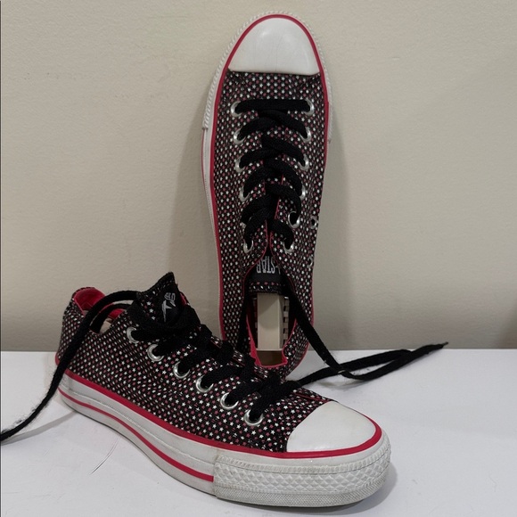 Converse Shoes - Converse Black Sneakers with Pink & White Star Design  (sz 7)